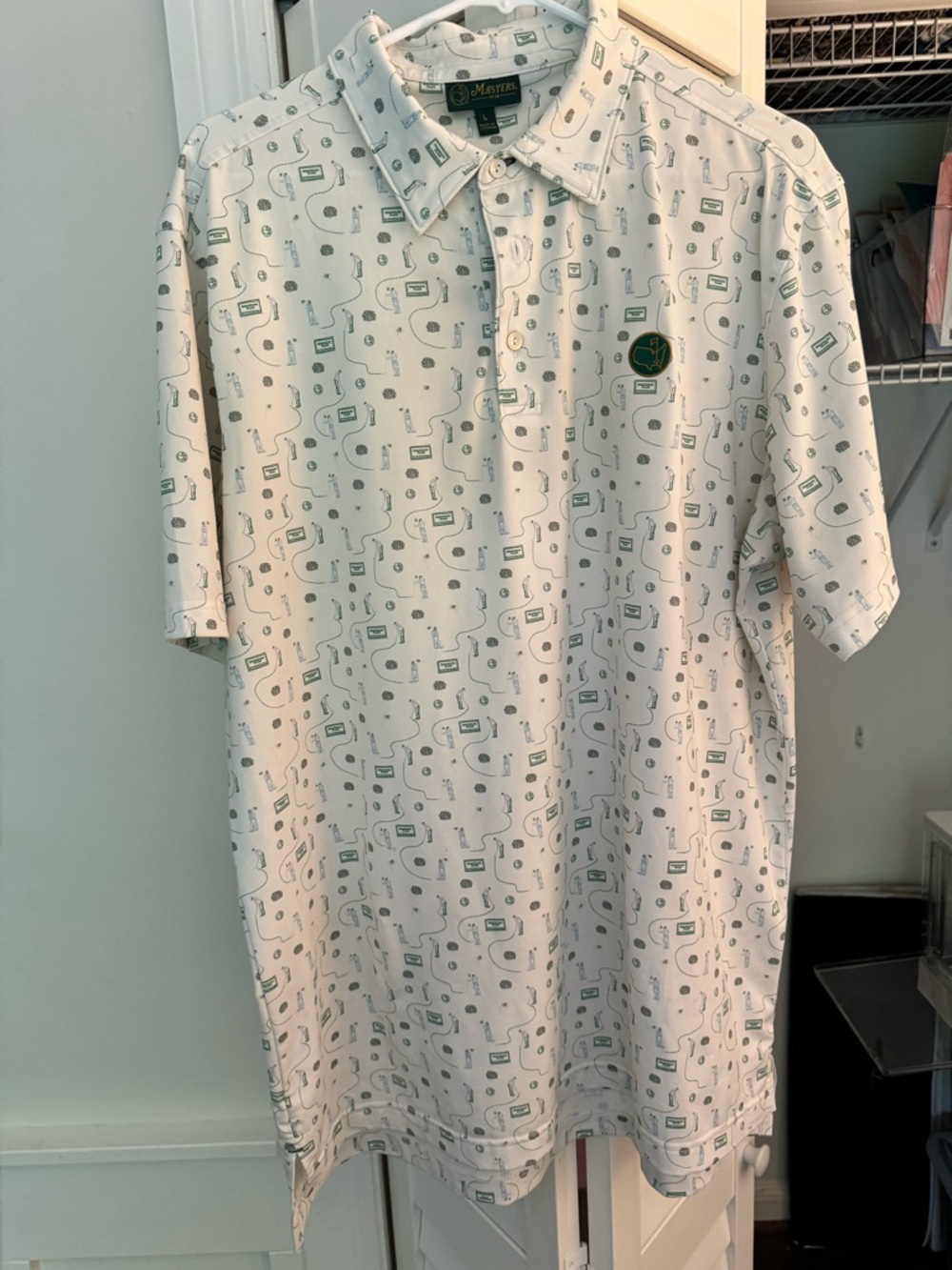 Masters White Polo with Green Golf Print